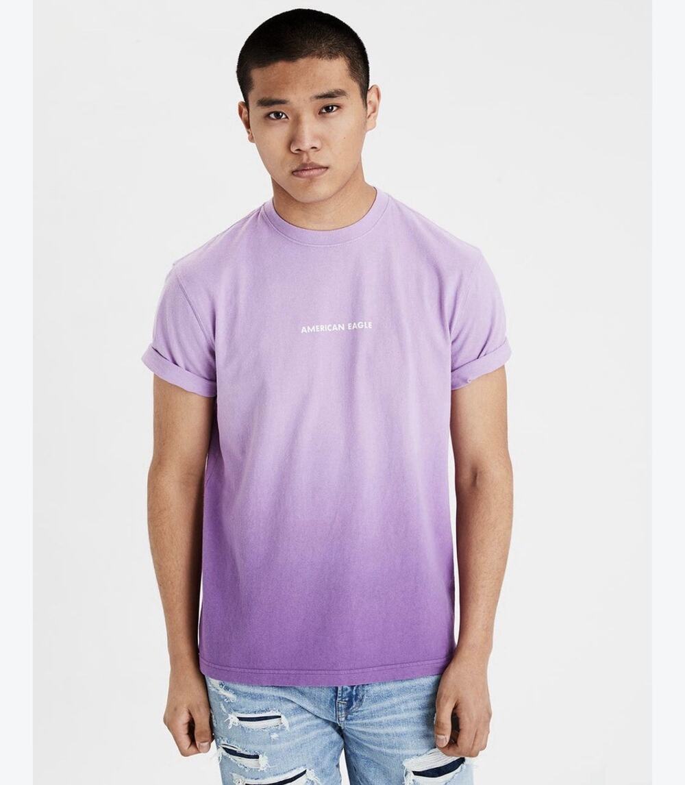 American Eagle Mens Shirt Medium Ombre Purple Crew Neck Graphic Tee Short Sleeve